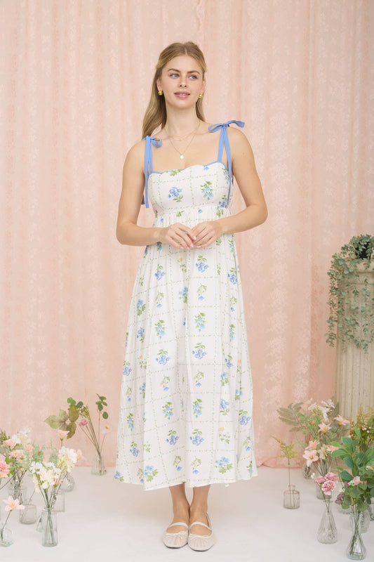 Wren Scalloped Tile Wildflower Blue Midi Dress