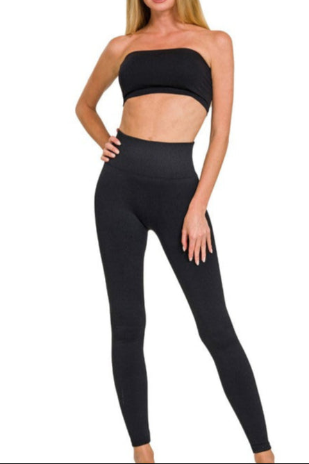 Seamless Tummy Control Black Fleece Leggings