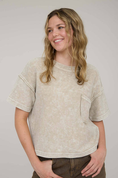 Raquel Mineral Ribbed Pocket Tee