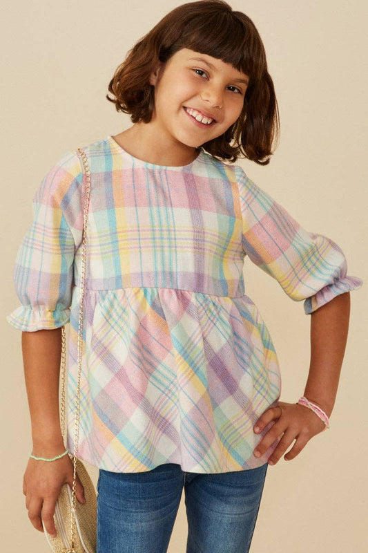 Girls Tartan Plaid Blouse