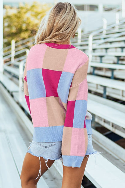 Multi Checkered Knit Sweater