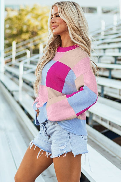 Multi Checkered Knit Sweater