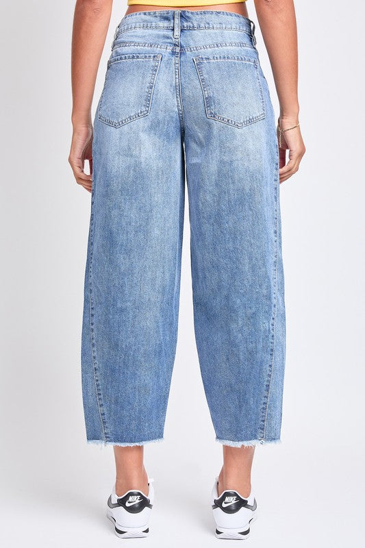 YMI Baggy Cropped Frayed Barrel Jeans