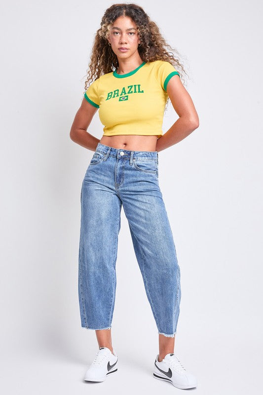 YMI Baggy Cropped Frayed Barrel Jeans