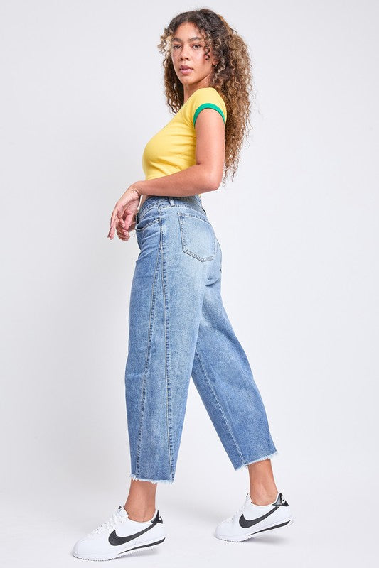 YMI Baggy Cropped Frayed Barrel Jeans