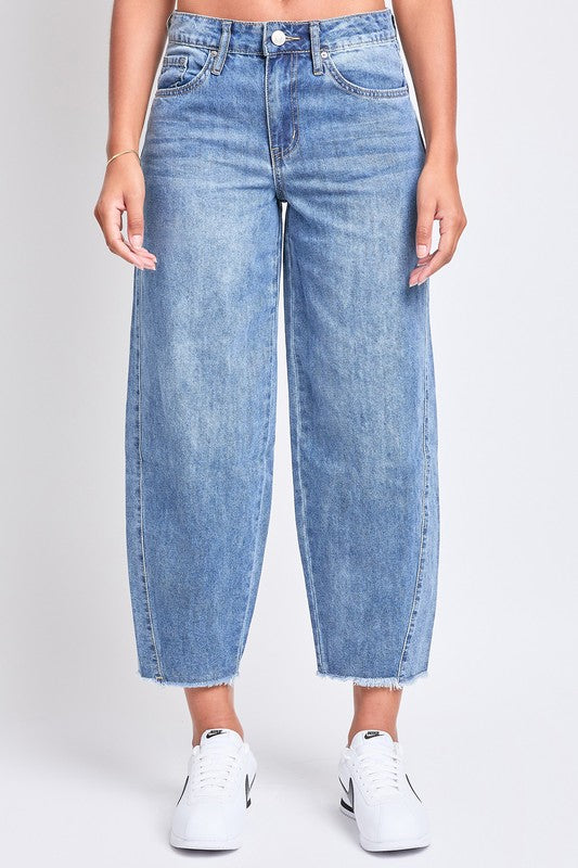 YMI Baggy Cropped Frayed Barrel Jeans