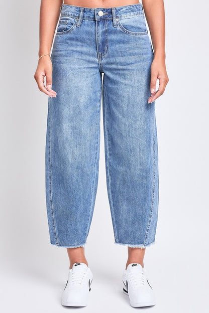 YMI Baggy Cropped Frayed Barrel Jeans