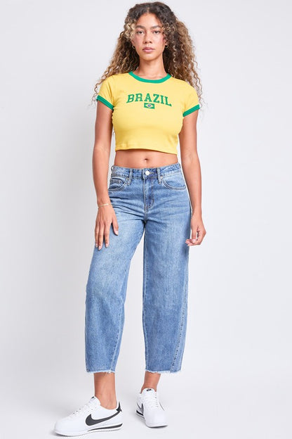 YMI Baggy Cropped Frayed Barrel Jeans