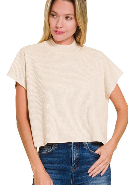 Susanna Mock Neck Cropped Boxy Top