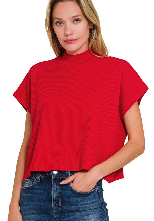 Hattie Mock Neck Cropped Boxy Top