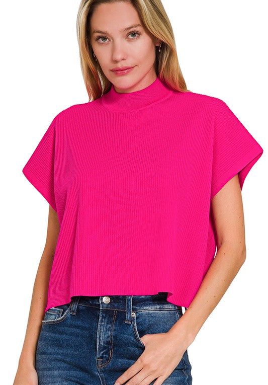 Susanna Mock Neck Cropped Boxy Top