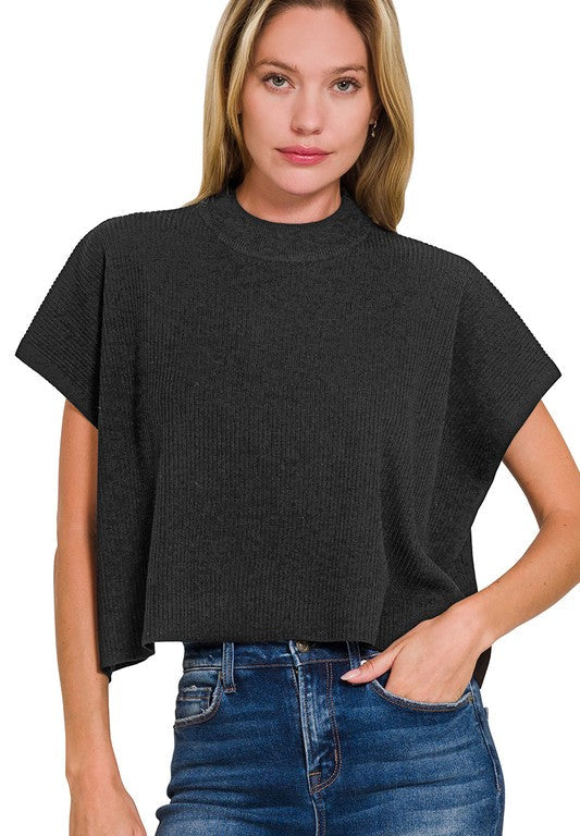 Susanna Mock Neck Cropped Boxy Top