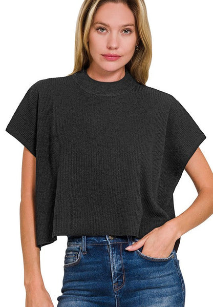 Susanna Mock Neck Cropped Boxy Top
