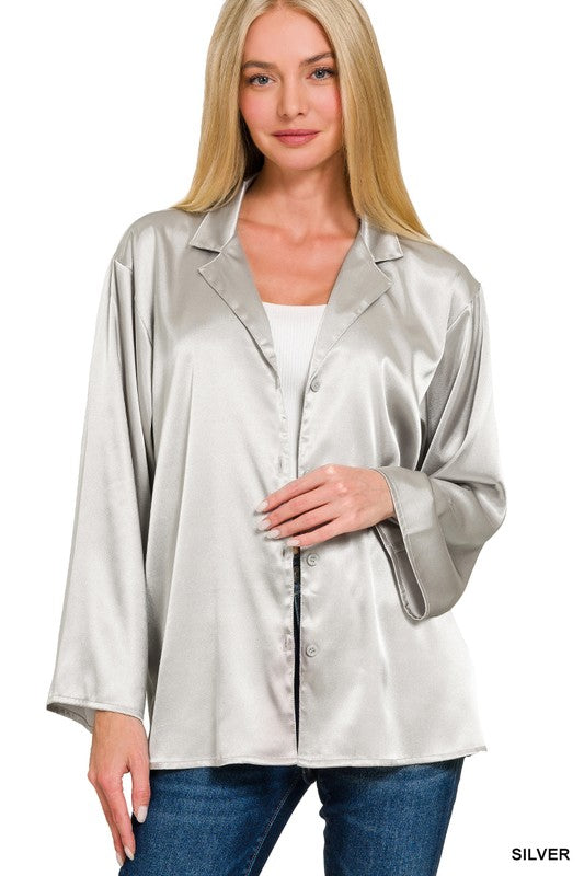 Holly Satin Long Sleeve Buttondown