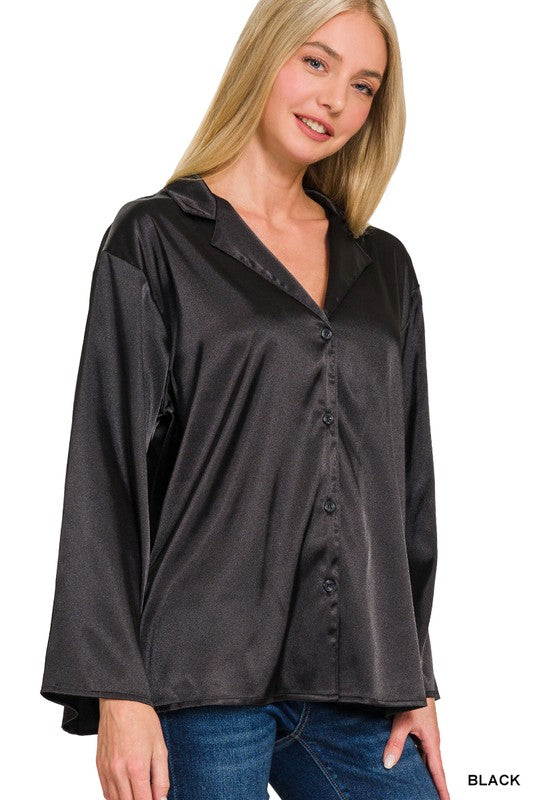 Holly Satin Long Sleeve Buttondown