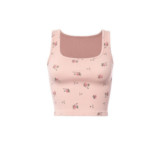 Seamless Ribbed Floral Crop Tank
