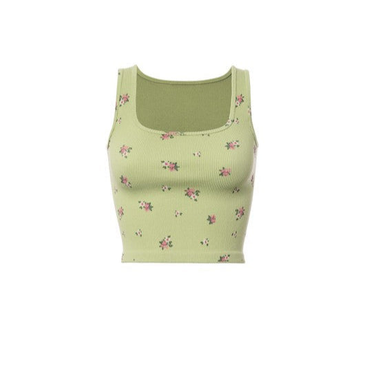 Seamless Ribbed Floral Crop Tank