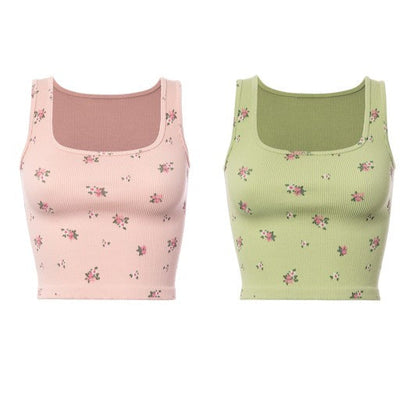 Seamless Ribbed Floral Crop Tank