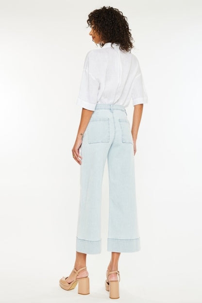 Kancan Jace Pinstripe Crop Wide Leg Jeans