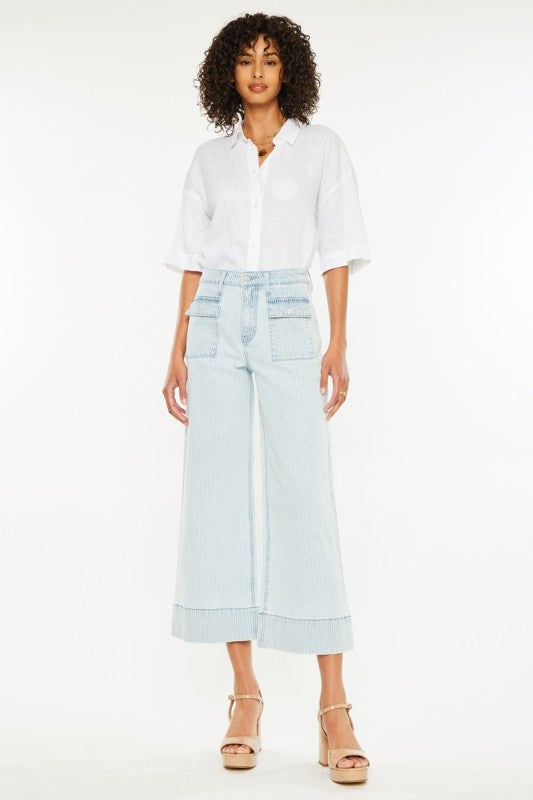 Kancan Jace Pinstripe Crop Wide Leg Jeans