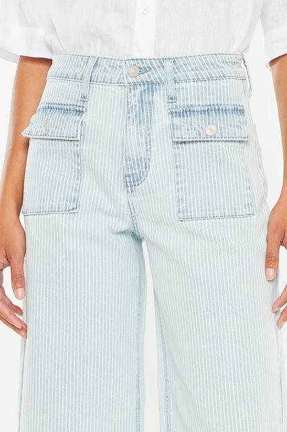 Kancan Jace Pinstripe Crop Wide Leg Jeans