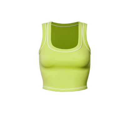Contrast Ribbed Round Neck Crop Tank