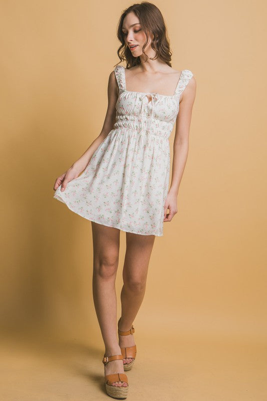 Vivienne Vintage Floral Pink & Ivory Mini Dress