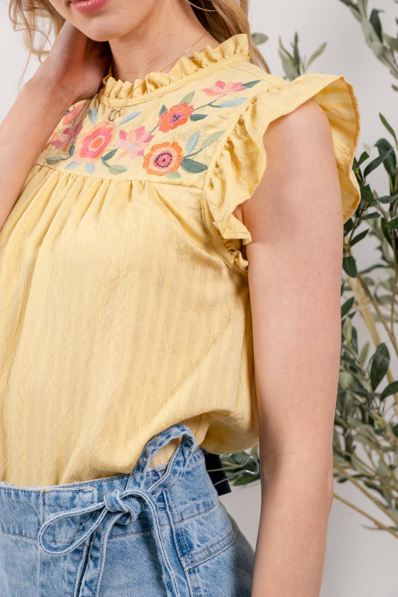 Colby Embroidered Ruffle Top
