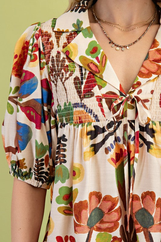 Watercolor Collared Brown Blouse