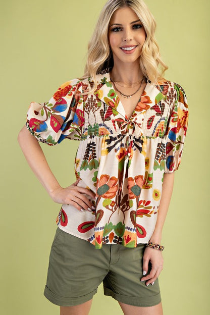 Watercolor Collared Brown Blouse