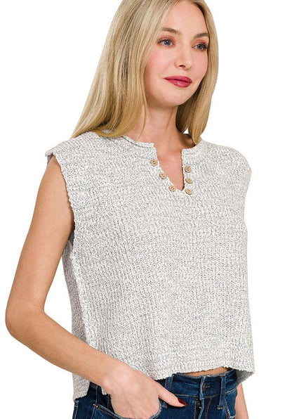 Adleigh Button Sleeveless Knit Cropped Top