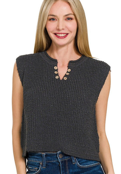 Adleigh Button Sleeveless Knit Cropped Top