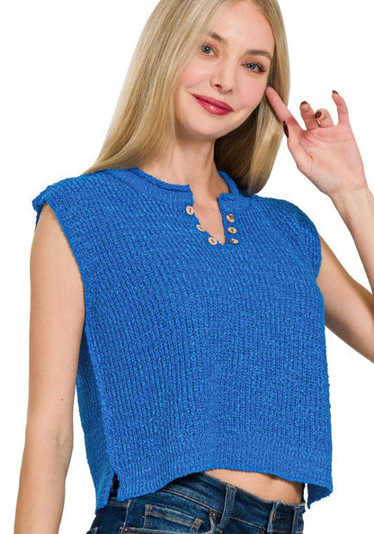 Adleigh Button Sleeveless Knit Cropped Top