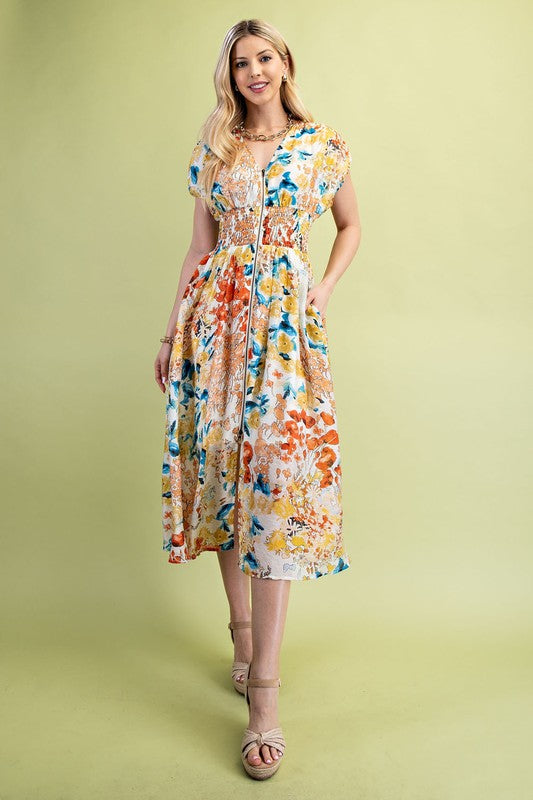 Chasity Floral Full Zip Dress