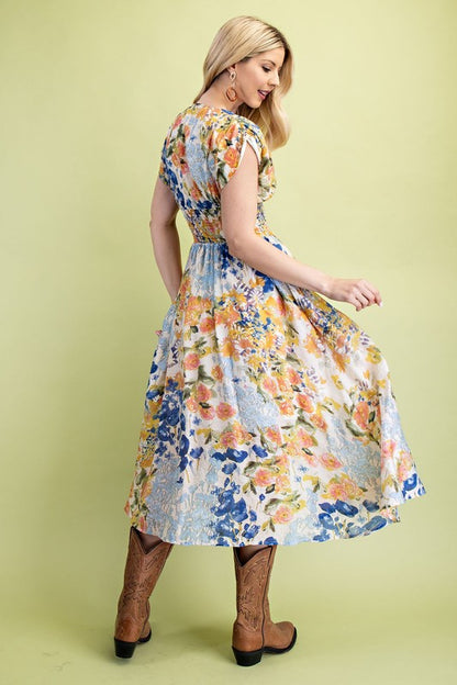 Chasity Floral Blue Full Zip Dress