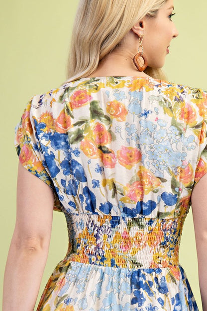 Chasity Floral Blue Full Zip Dress