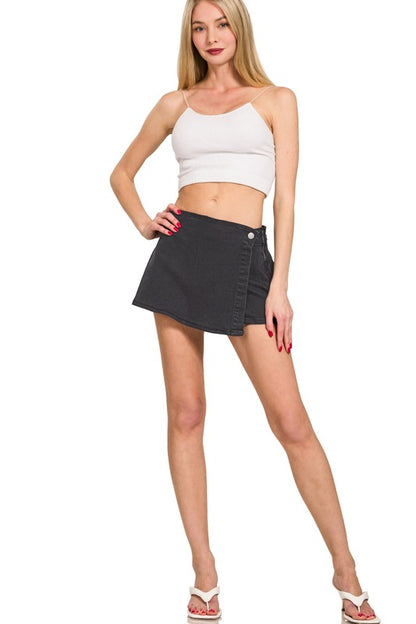Zenana Wrap Black Denim Skort