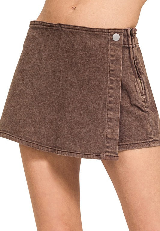 Zenana Wrap Brown Denim Skort