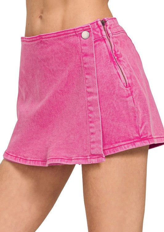Zenana Wrap Bright Pink Denim Skort