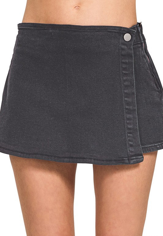 Zenana Wrap Black Denim Skort