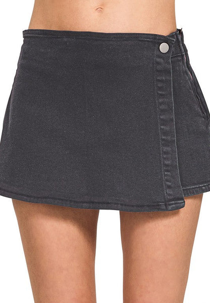 Zenana Wrap Black Denim Skort