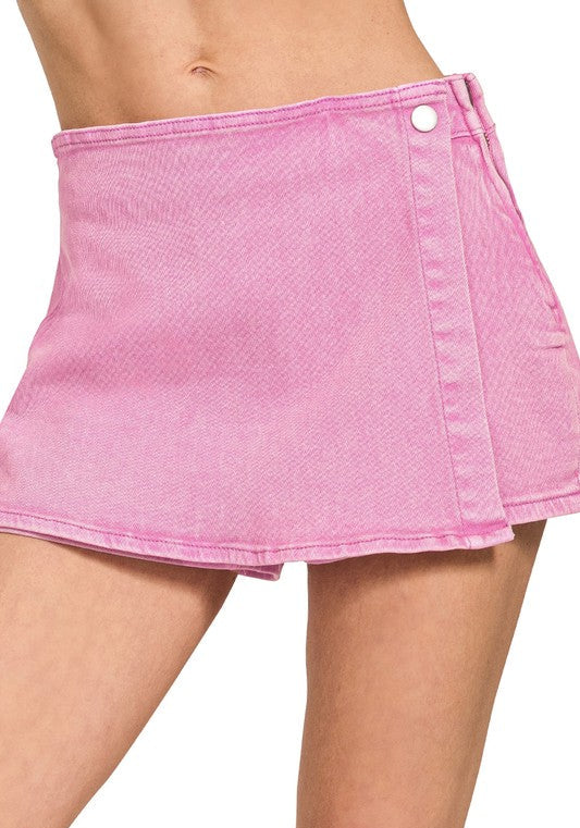 Zenana Wrap Pastel Pink Denim Skort