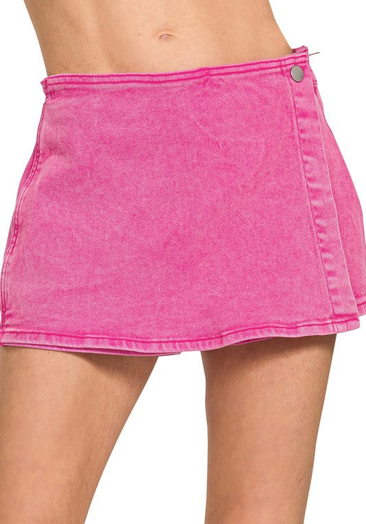 Zenana Wrap Bright Pink Denim Skort