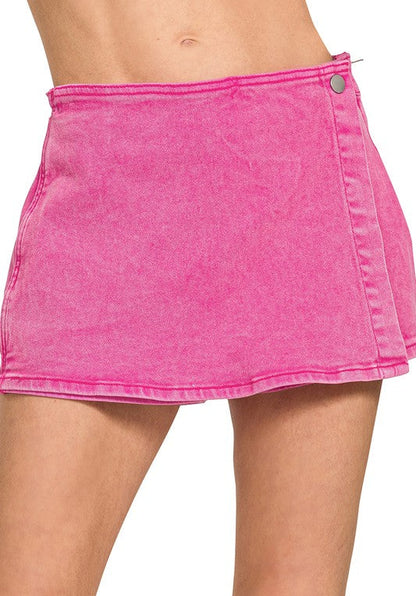 Zenana Wrap Bright Pink Denim Skort