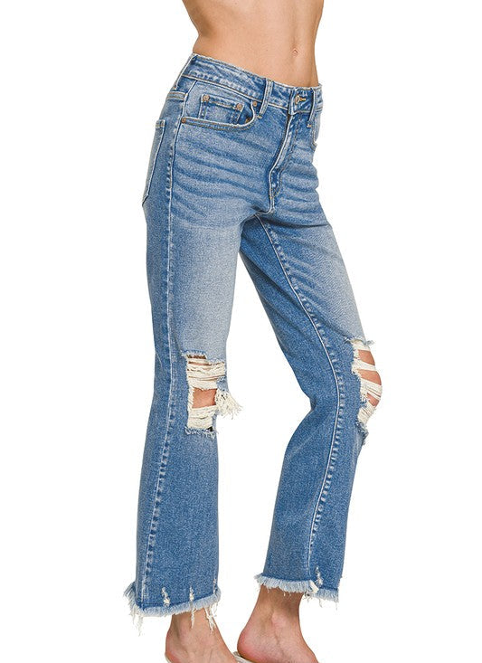 Zenana Natron Distressed Cropped Jeans