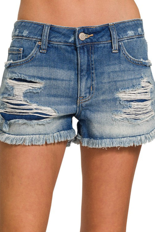 Zenana Bandera Distressed Shorts