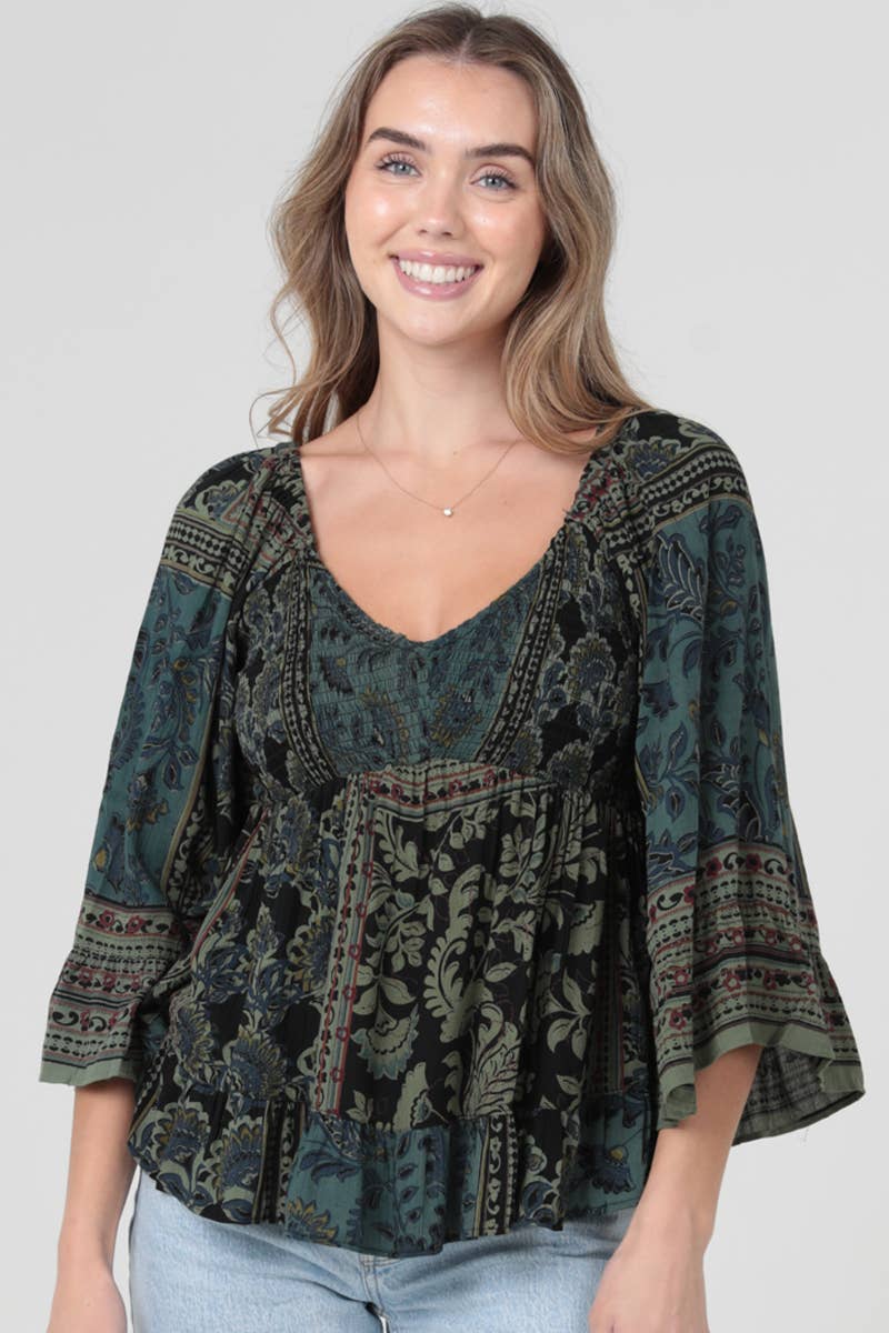 Clarisse Floral Green Boho Blouse