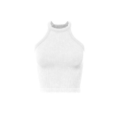 Mineral Ribbed Jewel Neck Crop Tank