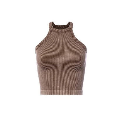 Mineral Ribbed Jewel Neck Crop Tank