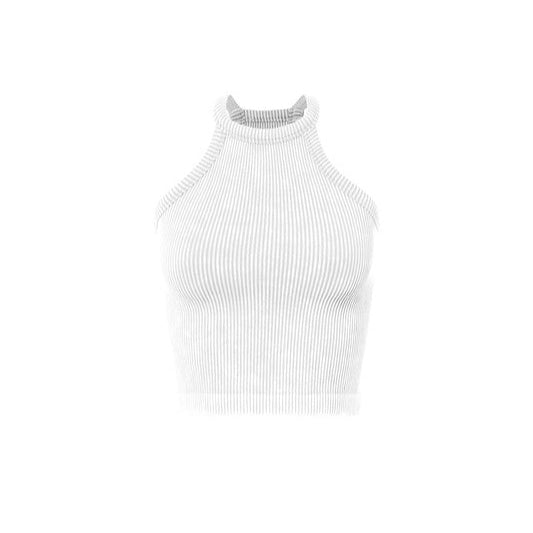 Mineral Ribbed Jewel Neck Crop Tank